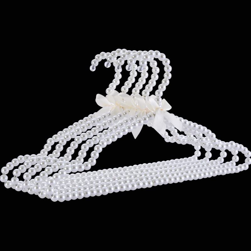 QTMY 20 Pack White Pearl Bow Clothes Hanger for Bride Wedding Dress,Shirt Bra Clothing Hangers (20 Pack)