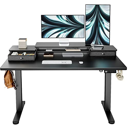 Ergear ErGear Electric Standing Desk with Double Drawers, 48x24 Inches Adjustable Height Sit Stand Up Desk, Home Office Desk Computer Workstation with Storage Shelf, Black (EGESD5B-1)