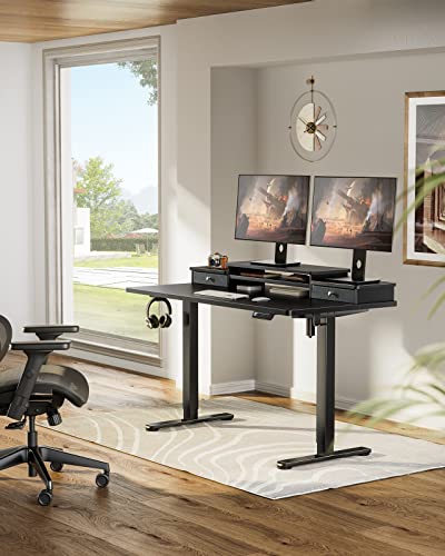 Ergear ErGear Electric Standing Desk with Double Drawers, 48x24 Inches Adjustable Height Sit Stand Up Desk, Home Office Desk Computer Workstation with Storage Shelf, Black (EGESD5B-1)