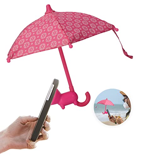 PIKARO Phone Umbrella Suction Cup Phone Stand, Cell Phone Umbrella for Sun with Universal Adjustable Piggy Phone Holder, Umbrella for Phone Outdoor Sun Shade Cover Anti-glare (Rose Red)