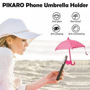 PIKARO Phone Umbrella Suction Cup Phone Stand, Cell Phone Umbrella for Sun with Universal Adjustable Piggy Phone Holder, Umbrella for Phone Outdoor Sun Shade Cover Anti-glare (Rose Red)