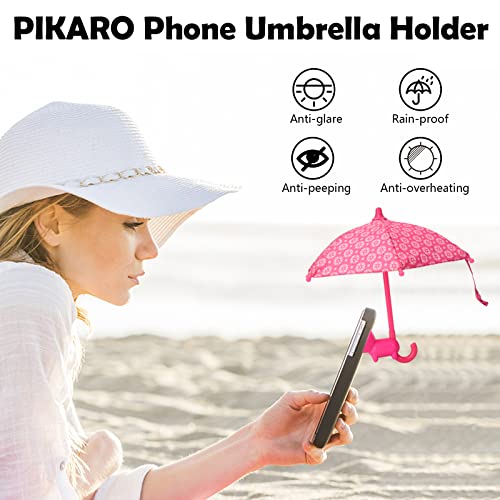 PIKARO Phone Umbrella Suction Cup Phone Stand, Cell Phone Umbrella for Sun with Universal Adjustable Piggy Phone Holder, Umbrella for Phone Outdoor Sun Shade Cover Anti-glare (Rose Red)