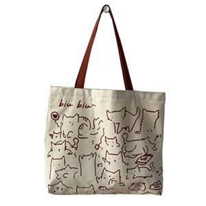 komociya cute cat canvas tote bag aesthetic with zipper for women, reusable canvas tote bag for grocery shopping