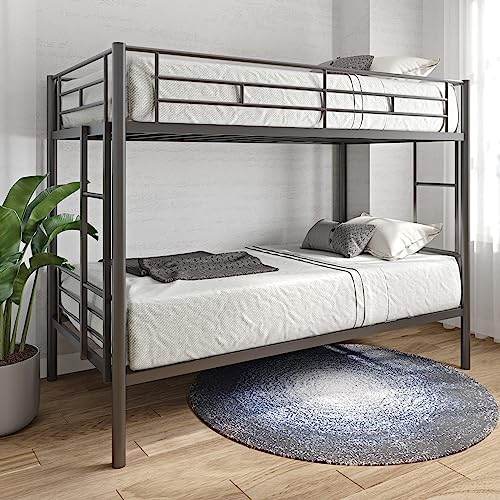 MWrouqfur Bunk Bed,Twin Over Twin Metal Bunk Bed,Metal Bunk Bed Twin with Ladder and Safety Rail,Space-Saving, Noise Free, No Box Spring Needed