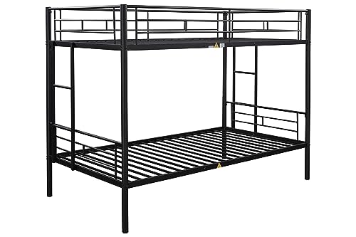 MWrouqfur Bunk Bed,Twin Over Twin Metal Bunk Bed,Metal Bunk Bed Twin with Ladder and Safety Rail,Space-Saving, Noise Free, No Box Spring Needed