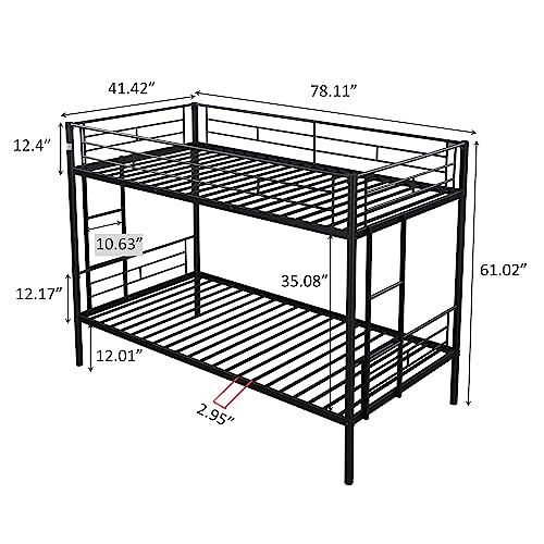 MWrouqfur Bunk Bed,Twin Over Twin Metal Bunk Bed,Metal Bunk Bed Twin with Ladder and Safety Rail,Space-Saving, Noise Free, No Box Spring Needed