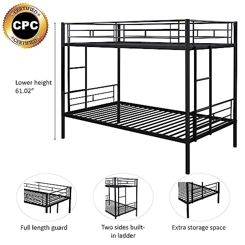 MWrouqfur Bunk Bed,Twin Over Twin Metal Bunk Bed,Metal Bunk Bed Twin with Ladder and Safety Rail,Space-Saving, Noise Free, No Box Spring Needed