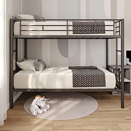 MWrouqfur Bunk Bed,Twin Over Twin Metal Bunk Bed,Metal Bunk Bed Twin with Ladder and Safety Rail,Space-Saving, Noise Free, No Box Spring Needed