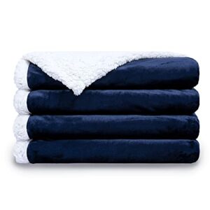 nanpiper sherpa king size blanket,soft fuzzy fleece blanket,warm plush edge blankets,navy blue 90"x108"