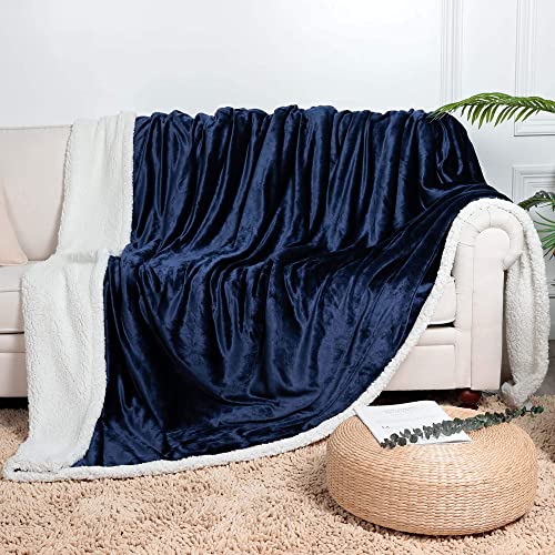 NANPIPER Sherpa King Size Blanket,Soft Fuzzy Fleece Blanket,Warm Plush Edge Blankets,Navy Blue 90"x108"