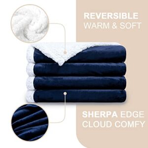 NANPIPER Sherpa King Size Blanket,Soft Fuzzy Fleece Blanket,Warm Plush Edge Blankets,Navy Blue 90"x108"