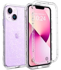 coolwee crystal glitter full protective compatible apple iphone 14 case military drop protection heavy duty hybrid 3 in 1 rugged shock-absorbent transparent shiny clear bling sparkle