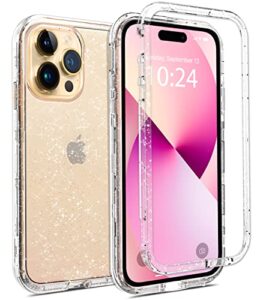 coolwee crystal glitter full protective case compatible apple iphone 14 pro max, 6.7 inch, heavy duty hybrid 3 in 1 rugged shockproof women girls transparent clear sparkle