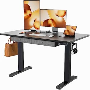 ergear adjustable height electric standing desk with double drawers, sit stand up desk computer workstation for home office, 48x24 inches, black