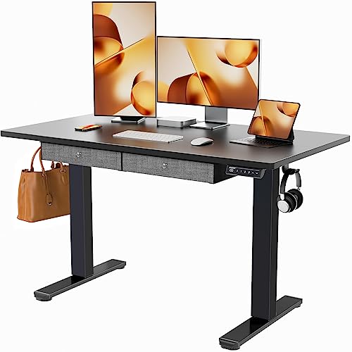 ErGear Adjustable Height Electric Standing Desk with Double Drawers, Sit Stand Up Desk Computer Workstation for Home Office, 48x24 Inches, Black