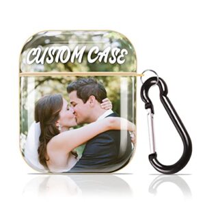 custom airpod case, flexible pc protective case with keychain for airpod 1 and 2, customize airpod cover with your photo & text & name, personalized gift for men women