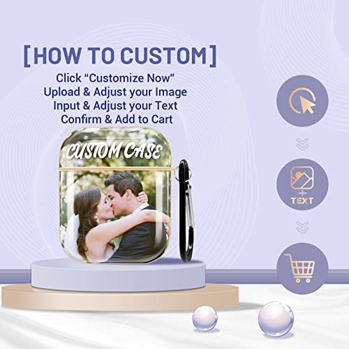 Custom Airpod Case, Flexible PC Protective Case with Keychain for Airpod 1 and 2, Customize Airpod Cover with Your Photo & Text & Name, Personalized Gift for Men Women