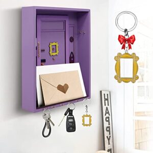 vuejic friends key holder & monica's door frame keychain cute home gift for tv show merchandise lovers, purple handmade key hooks,vintage home decorative wall, organizer mail holder for wall.