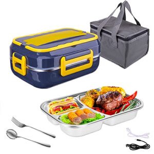 electric lunch box food heater 3-in-1 for car&office - 60w warms flexible 12/24/110 volts. 1.5 liter, 3 compartments, stainless steel,durable,leakproof,safe & for fresh,hot meals boxes for adults