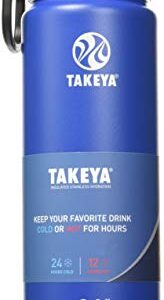 Takeya Originals Vacuum Insulated Stainless Steel Water Bottle, 24 Ounce, Navy & Actives Straw Lid for Insulated Water Bottle, Wide Mouth, Onyx