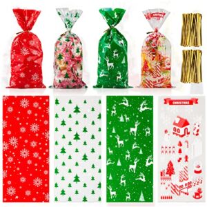 Yixiang 200 PCS Christmas Cellophane Goody Bags Assortment for Holiday Treats, Christmas Party Favors, Cello Candy Bags, Christmas Gifts, Party Supplies, Christmas Goodie Bags