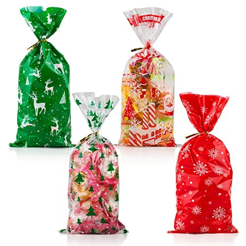 Yixiang 200 PCS Christmas Cellophane Goody Bags Assortment for Holiday Treats, Christmas Party Favors, Cello Candy Bags, Christmas Gifts, Party Supplies, Christmas Goodie Bags