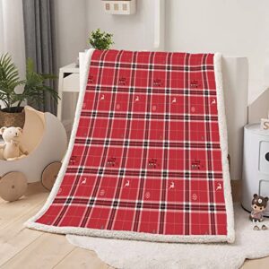 Menghomeus Christmas Sherpa Throw Blanket - Red Xmas Holiday Plaid Fleece Blanket - Flannel Plush Blanket for Couch Bed Sofa, 60" X 80"