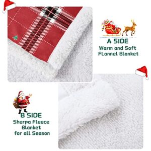 Menghomeus Christmas Sherpa Throw Blanket - Red Xmas Holiday Plaid Fleece Blanket - Flannel Plush Blanket for Couch Bed Sofa, 60" X 80"