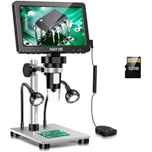hayve 7" lcd digital microscope, 1200x magnification for coin pcb circuit repair soldering, 12mp camera sensor coin microscope，32gb tf card，wired remote, 10 led light, compatible with windows/mac os