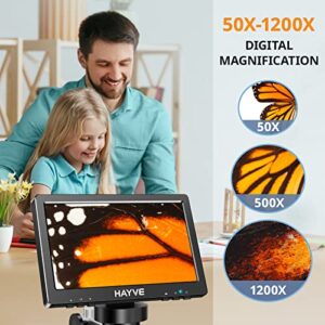 Hayve 7" LCD Digital Microscope, 1200X Magnification for Coin PCB Circuit Repair Soldering, 12MP Camera Sensor Coin Microscope，32GB TF Card，Wired Remote, 10 LED Light, Compatible with Windows/Mac OS