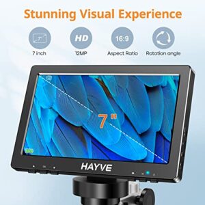 Hayve 7" LCD Digital Microscope, 1200X Magnification for Coin PCB Circuit Repair Soldering, 12MP Camera Sensor Coin Microscope，32GB TF Card，Wired Remote, 10 LED Light, Compatible with Windows/Mac OS