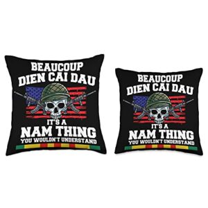 Vietnam Veteran Gift Idea Beaucoup Dien CAI Dau Ist A NAM Thing You Wouldnt Understand Throw Pillow, 18x18, Multicolor