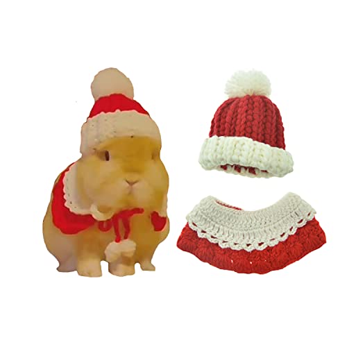 FLAdorepet 2PCS Handmade Rabbit Hat Cape,Christmas Santa Claus Costume Clothes Cap Head Accessories for Kitten,Small Dog Chinchilla and Small Animals (Red)