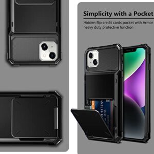 Vofolen for iPhone 14 Case Wallet Cover 4-Card Credit Card Holder ID Slot Scratch Resistant Dual Layer Hybrid Protective Hard Shell Rugged TPU Bumper Armor Case for iPhone 14 case 6.1 inch Black