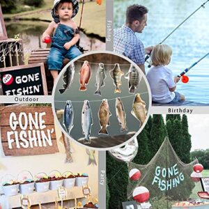 Gone Fishing String Hanging Banner for Birthday Welcome Home Vacation Family Reunion Bass Fishing Competition Freshwater Pond Outdoor Salt Water Tournament Retirement Barbecue Party Decoration (2 Line)