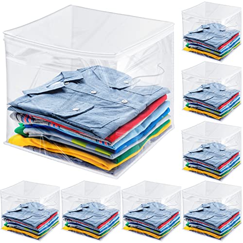 15 Pcs Clear Zippered Organizers Foldable Sweater Storage Closet Organizer Collapsible Cube Storage Organizer Plastic Storage Bags Bins Containers with Zipper and Handle for Closet Clothes Toy