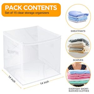 15 Pcs Clear Zippered Organizers Foldable Sweater Storage Closet Organizer Collapsible Cube Storage Organizer Plastic Storage Bags Bins Containers with Zipper and Handle for Closet Clothes Toy