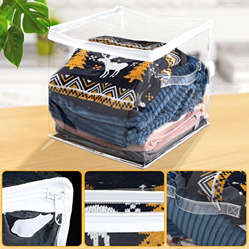 15 Pcs Clear Zippered Organizers Foldable Sweater Storage Closet Organizer Collapsible Cube Storage Organizer Plastic Storage Bags Bins Containers with Zipper and Handle for Closet Clothes Toy