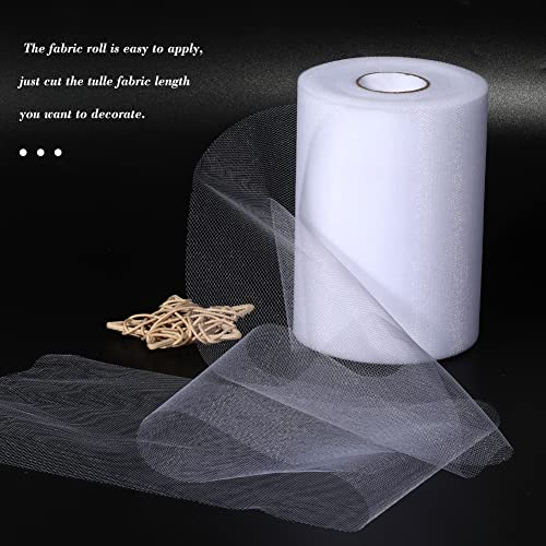 2 Pcs Tulle Fabric Rolls 6 Inch 100 Yards Polyester Tulle Gift Bow Tulle Roll Spool Fabric for Sewing Table Skirt and Birthday Party Wedding Decorations DIY Crafts Supplies (White)