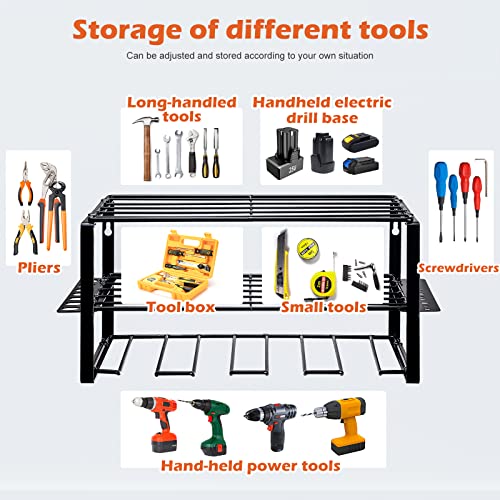 Homde Power Tool Organizer Holder Wall Mount Garage Tool Organizers and Storage, Heavy Duty Tool Shelf Rack Utility Storage Rack, Black