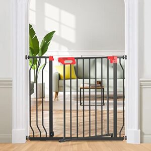 syvio baby gate for stairs and door ways, dog gates for the house 29" to 39" with auto-close, pet gate for indoor with wall protectors and extenders, no drilling (black)