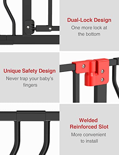 Syvio Baby Gate for Stairs and Door Ways, Dog Gates for The House 29" to 39" with Auto-Close, Pet Gate for Indoor with Wall Protectors and Extenders, No Drilling (Black)