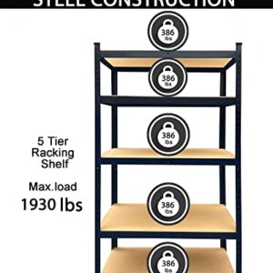 66" Storage Shelves, Heavy Duty Steel Frame 5-Tier Storage Shelves for Garage, Heavy Duty Shelving Unit Metal Storage Rack, Adjustable Storage Shelves Standing for Home/Office/Dormitory/Garage (BLACK)