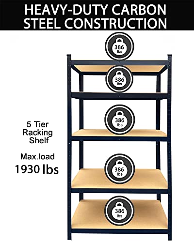 66" Storage Shelves, Heavy Duty Steel Frame 5-Tier Storage Shelves for Garage, Heavy Duty Shelving Unit Metal Storage Rack, Adjustable Storage Shelves Standing for Home/Office/Dormitory/Garage (BLACK)