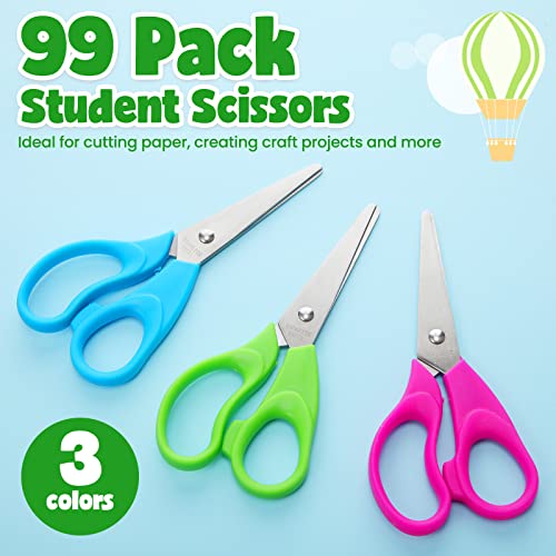 90 Pack Kids Scissors Bulk 5.5 Inch Student Scissors Children Safety Scissors Rounded Tip Child Scissors with Comfort Grip for School and Classrooms Supplies Essentials