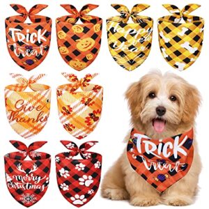 4 pack halloween/thanksgiving/christmas/new year dog bandanas - triangle reversible pet scarf for dogs, adjustable holiday dog bandanas for small medium large dogs pets