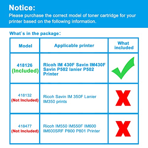 LCL Compatible Toner Cartridge Replacement for Ricoh 418126 IM430 IM430F Savin IM430F Savin P502 High Yield IM 430F Savin IM430F Savin P502 Lanier P502 (1-Pack Black)