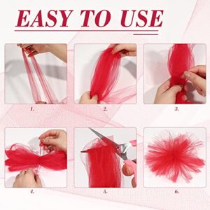 2 Pcs Tulle Fabric Rolls 6 Inch 100 Yards Polyester Tulle Gift Bow Tulle Roll Spool Fabric for Sewing Table Skirt and Birthday Party Wedding Decorations DIY Crafts Supplies (Red)