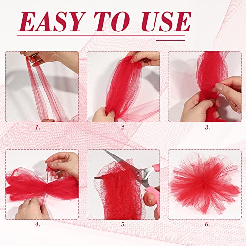 2 Pcs Tulle Fabric Rolls 6 Inch 100 Yards Polyester Tulle Gift Bow Tulle Roll Spool Fabric for Sewing Table Skirt and Birthday Party Wedding Decorations DIY Crafts Supplies (Red)