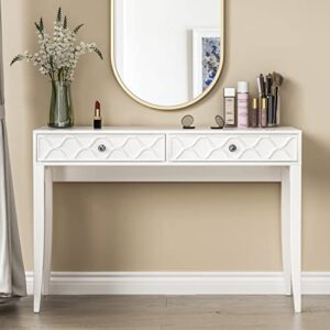 white vanity desk with drawers, wood home office desk modern simple makeup vanity table, 43 inch entryway console table